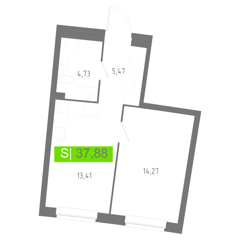 1-комнатная квартира, 37.88 м² в ЖК "Аквилон РИВА" - планировка, фото №1