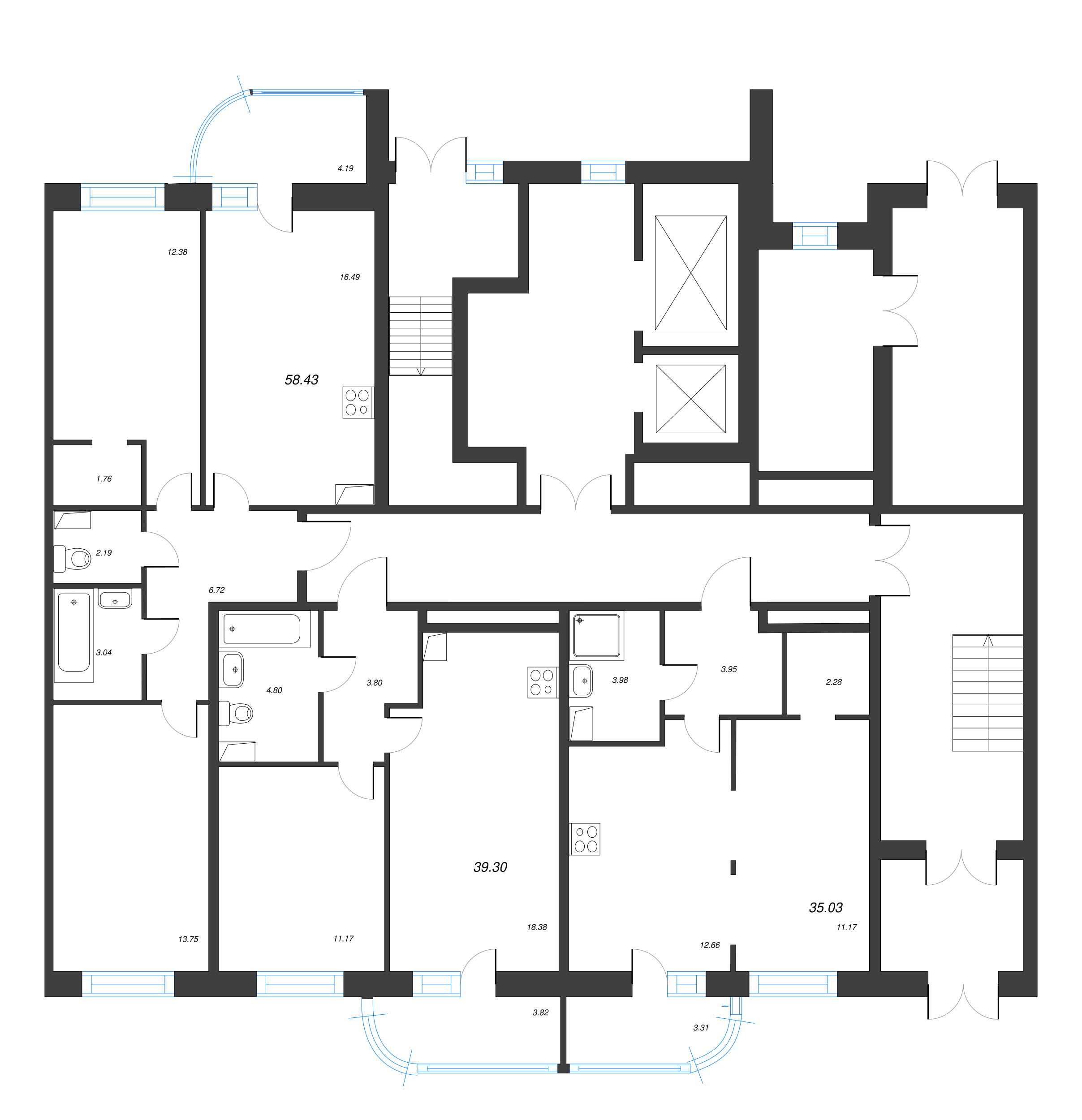 2-комнатная (Евро) квартира, 39.3 м² в ЖК "Энфилд" - планировка этажа
