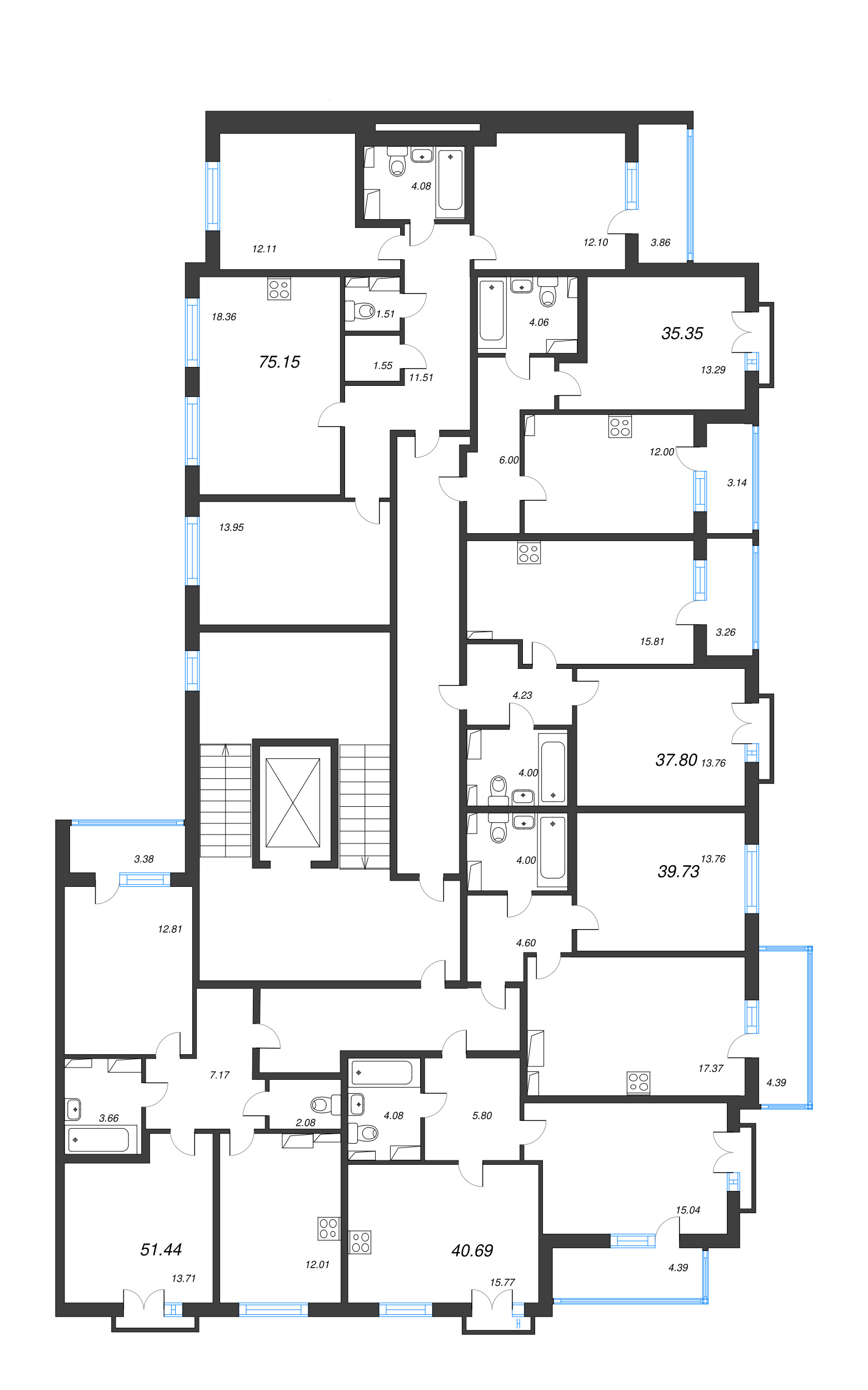 2-комнатная (Евро) квартира, 37.8 м² в ЖК "Любоград" - планировка этажа