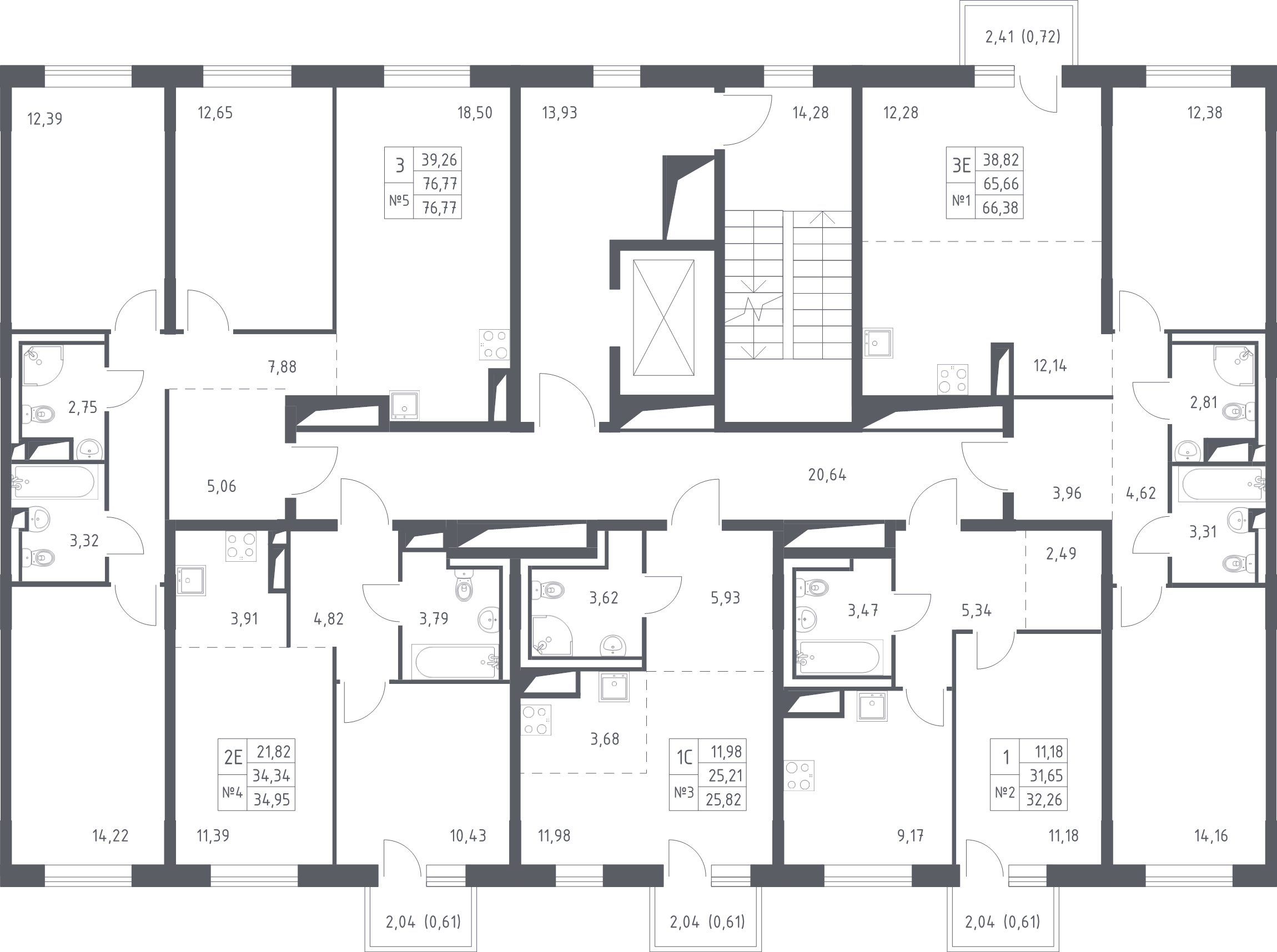 2-комнатная (Евро) квартира, 34.95 м² - планировка этажа