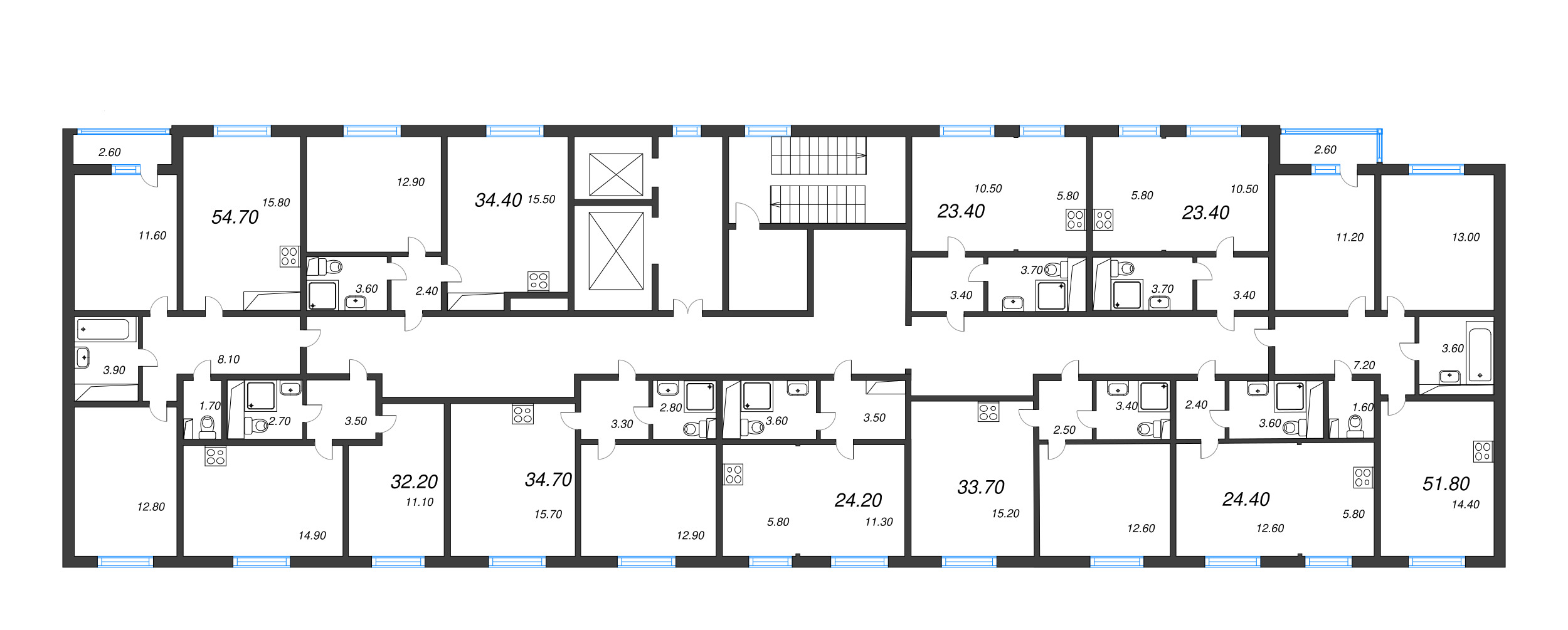 2-комнатная (Евро) квартира, 33.7 м² - планировка этажа