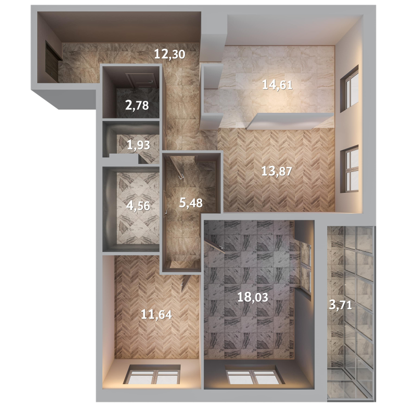 3-комнатная квартира, 88.91 м² в ЖК "Лисино" - планировка, фото №1