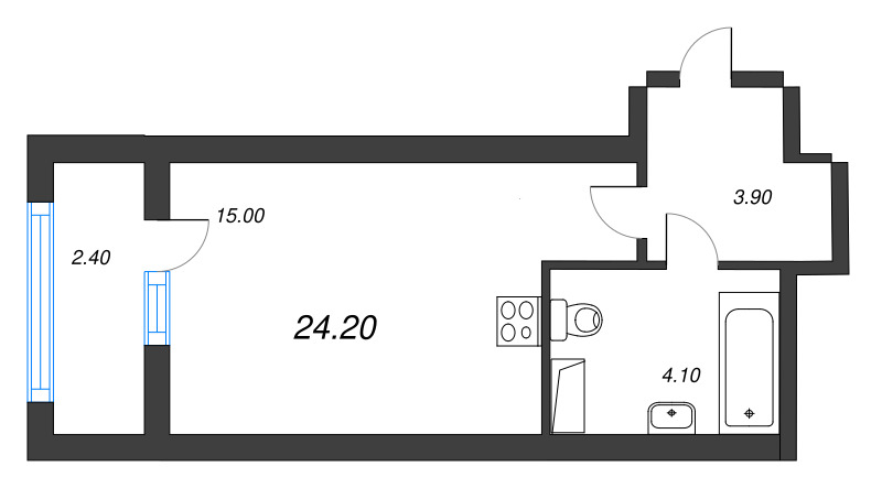 Квартира-студия, 24.4 м² в ЖК "Аэросити" - планировка, фото №1