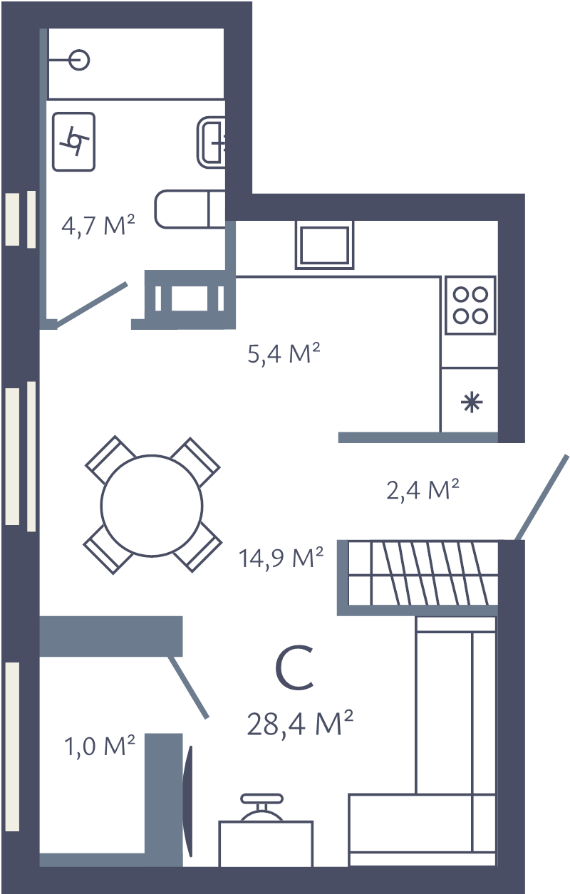 Квартира-студия, 28.4 м² в ЖК "Лендлер" - планировка, фото №1
