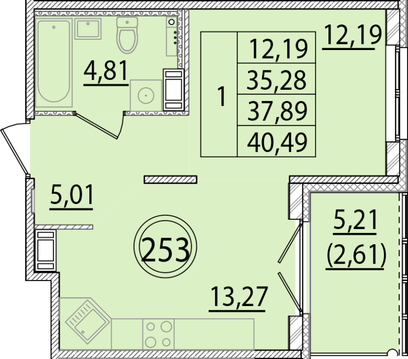 1-комнатная квартира, 35.28 м² в ЖК "Образцовый квартал 15" - планировка, фото №1