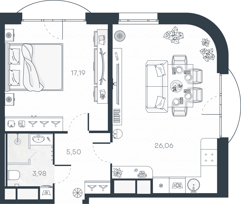 2-комнатная (Евро) квартира, 54.33 м² в ЖК "MONODOM-ART" - планировка, фото №1