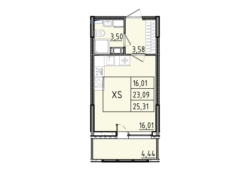 Квартира-студия, 25.31 м² в ЖК "Аквилон RekaPark" - планировка, фото №1