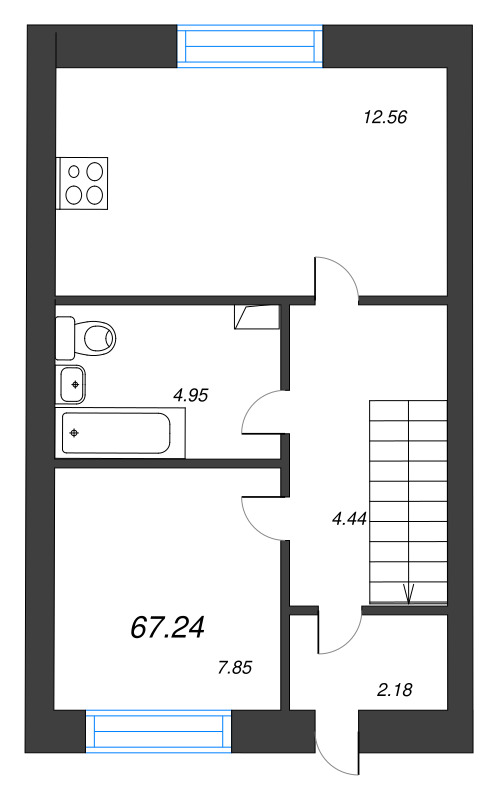 3-комнатная квартира, 67.08 м² - планировка, фото №1