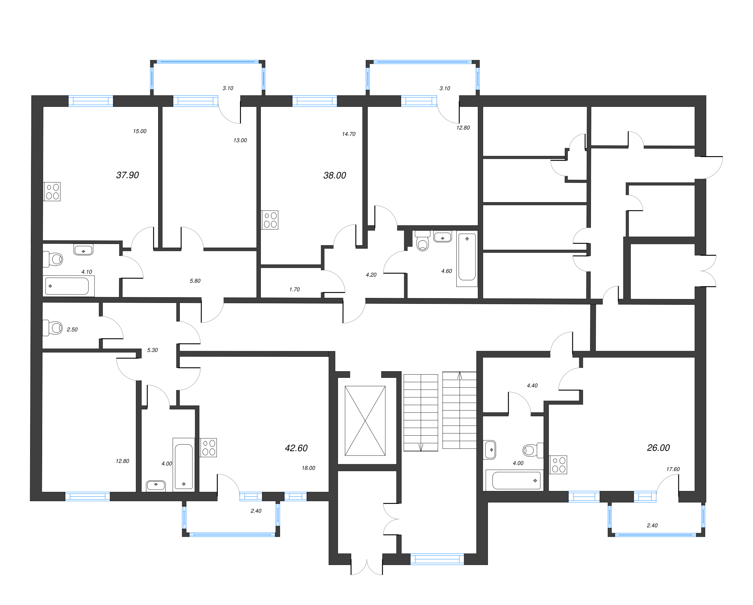 1-комнатная квартира, 42.6 м² в ЖК "Новое Сертолово" - планировка этажа