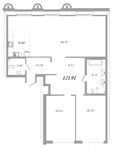 3-комнатная (Евро) квартира, 126 м² - планировка, фото №1