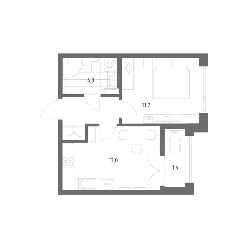 1-комнатная квартира, 34.8 м² в ЖК "NewПитер 2.0" - планировка, фото №1