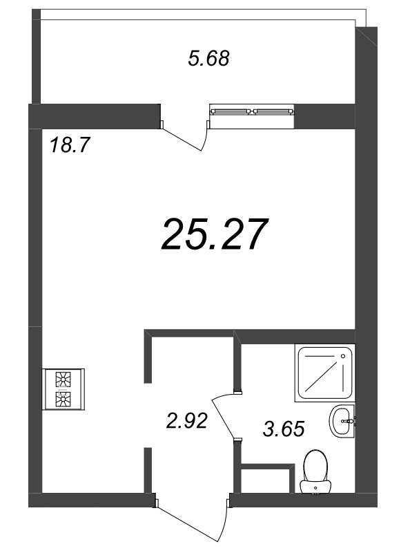 Квартира-студия, 25.27 м² в ЖК "Новые горизонты" - планировка, фото №1