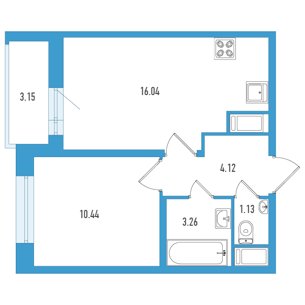 2-комнатная (Евро) квартира, 36.57 м² в ЖК "Искра-Сити" - планировка, фото №1