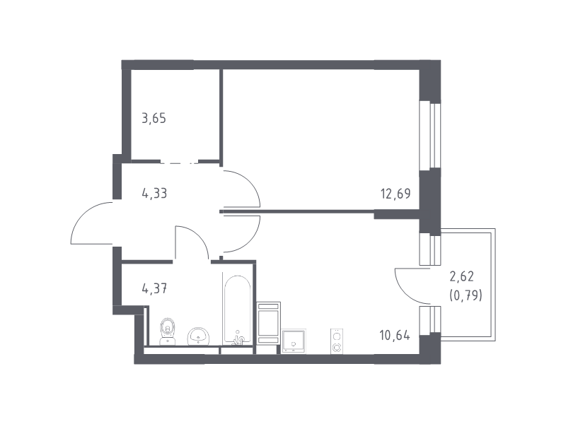 1-комнатная квартира, 36.47 м² в ЖК "Новое Колпино" - планировка, фото №1