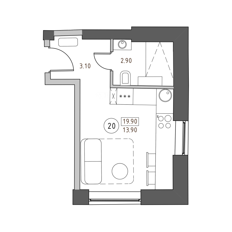 Квартира-студия, 19.9 м² в ЖК "Швецова 4" - планировка, фото №1