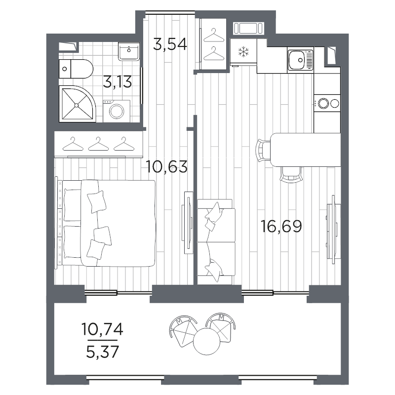 2-комнатная (Евро) квартира, 39.36 м² в ЖК "Оптимист" - планировка, фото №1