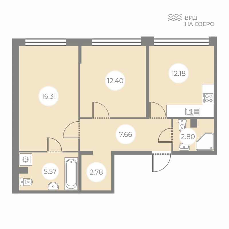 2-комнатная квартира, 59.7 м² в ЖК "БФА в Озерках" - планировка, фото №1