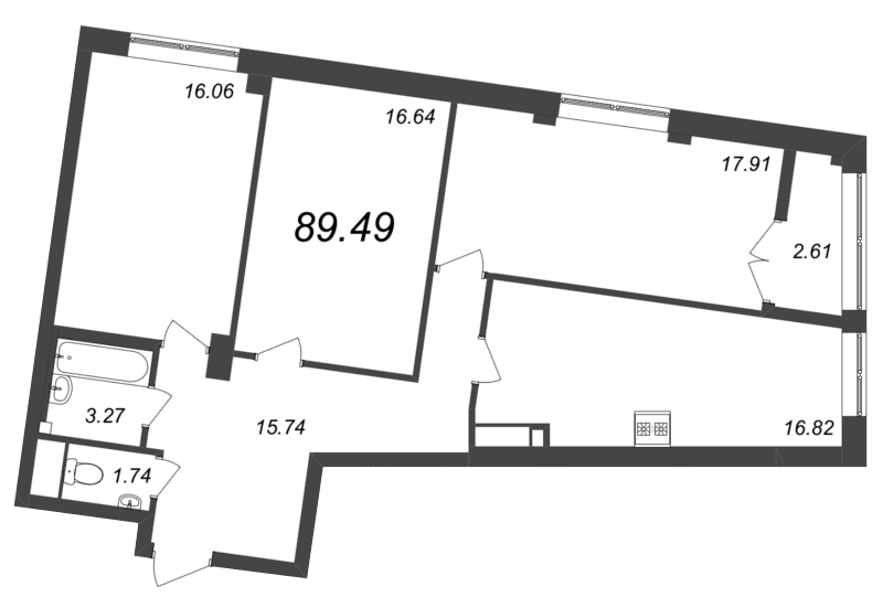 4-комнатная (Евро) квартира, 89.49 м² в ЖК "Neva Residence" - планировка, фото №1