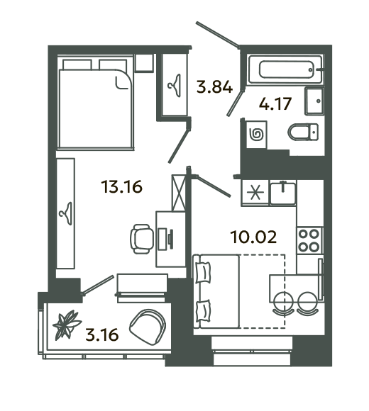1-комнатная квартира, 32.77 м² в ЖК "Загляденье" - планировка, фото №1