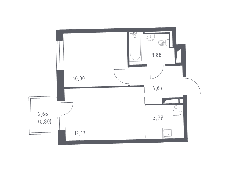 2-комнатная (Евро) квартира, 35.29 м² - планировка, фото №1