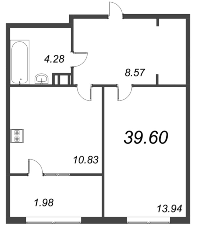 1-комнатная квартира, 42.11 м² в ЖК "Pixel" - планировка, фото №1