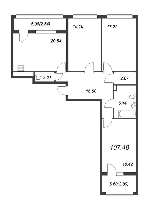 4-комнатная (Евро) квартира, 107.9 м² в ЖК "FAMILIA" - планировка, фото №1