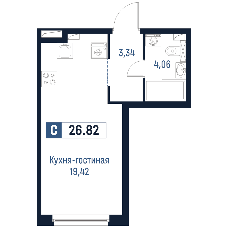 Квартира-студия, 26.82 м² в ЖК "Максималист" - планировка, фото №1