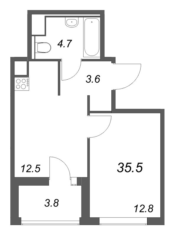 1-комнатная квартира, 35.5 м² в ЖК "Янила Форест" - планировка, фото №1