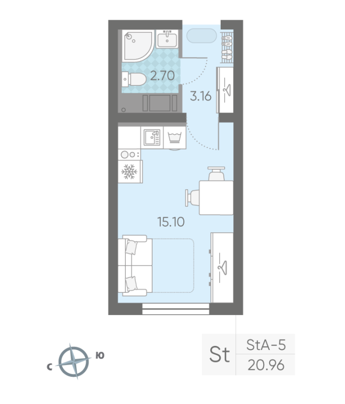 Квартира-студия, 20.8 м² в ЖК "Ручьи" - планировка, фото №1