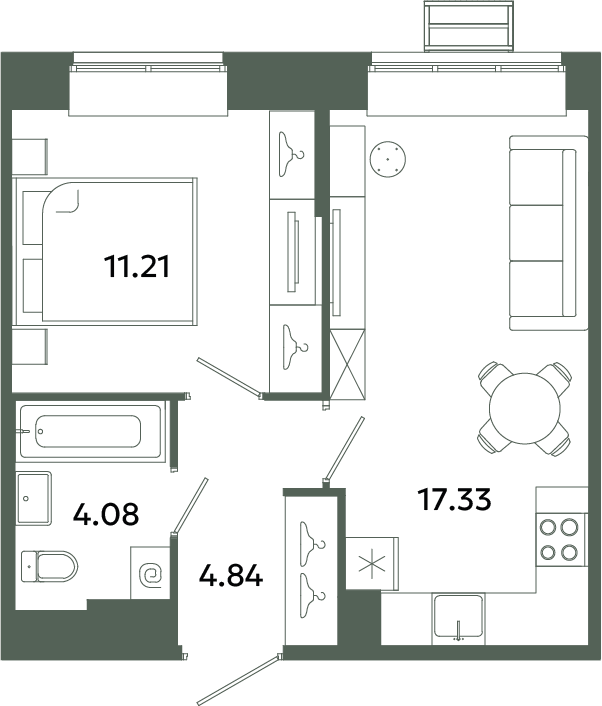 2-комнатная (Евро) квартира, 37.46 м² в ЖК "Загляденье" - планировка, фото №1