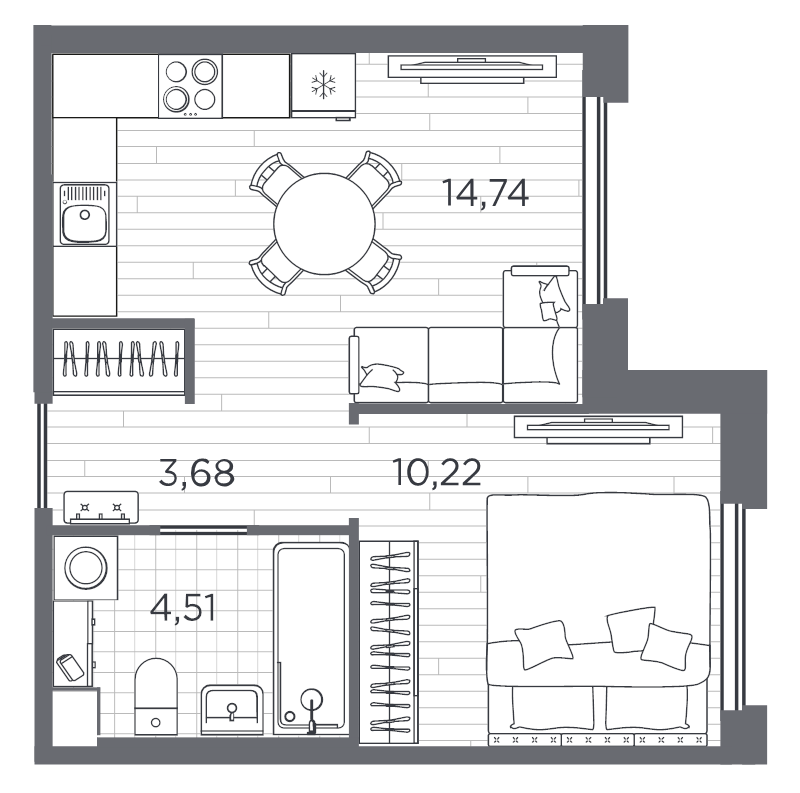 1-комнатная квартира, 33.15 м² в ЖК "PLUS Пулковский" - планировка, фото №1