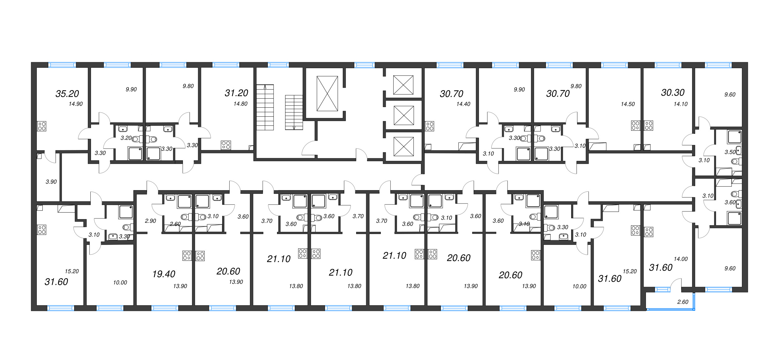 1-комнатная квартира, 30.3 м² в ЖК "Ручьи" - планировка этажа