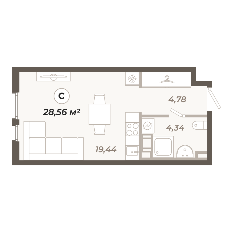 Квартира-студия, 28.56 м² в ЖК "Знатный" - планировка, фото №1