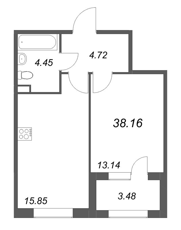 2-комнатная (Евро) квартира, 38.16 м² в ЖК "Дубровский" - планировка, фото №1