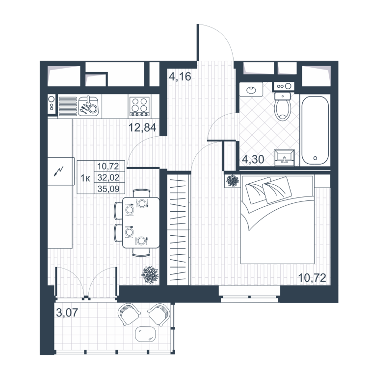 1-комнатная квартира, 33.56 м² в ЖК "Ново-Антропшино" - планировка, фото №1