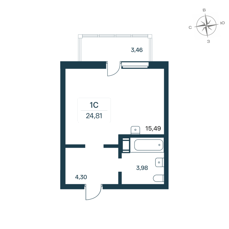 Квартира-студия, 24.81 м² - планировка, фото №1