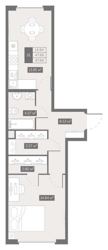 1-комнатная квартира, 47.66 м² в ЖК "UP-квартал Новый Московский" - планировка, фото №1
