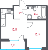 1-комнатная квартира, 31.65 м² в ЖК "Город-спутник Южный" - планировка, фото №1