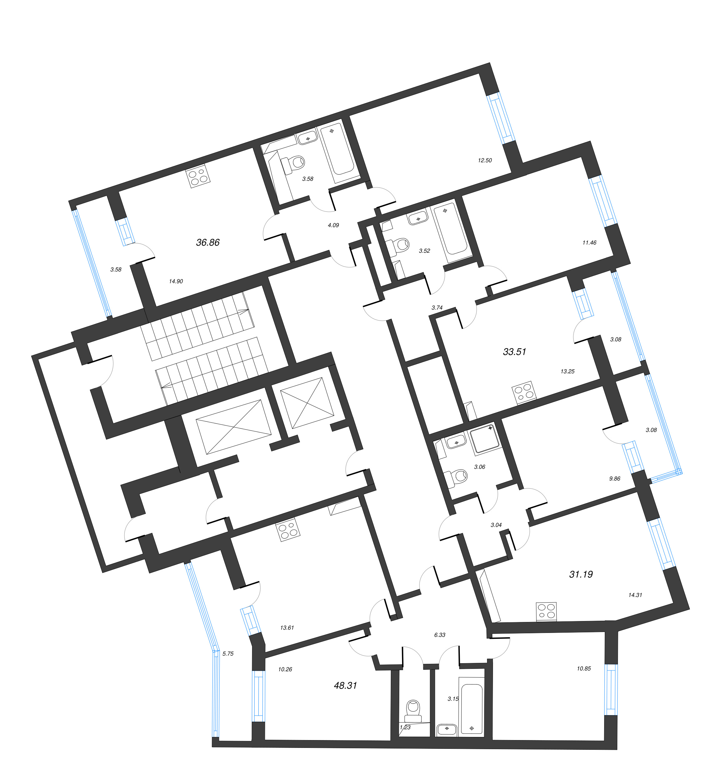 2-комнатная (Евро) квартира, 31.19 м² в ЖК "Лето" - планировка этажа