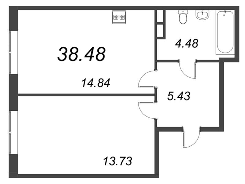 2-комнатная (Евро) квартира, 38.48 м² в ЖК "VEREN NORT сертолово" - планировка, фото №1