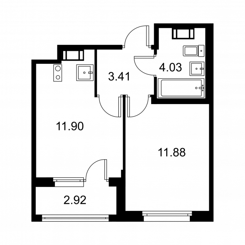 1-комнатная квартира, 32.68 м² в ЖК "Квартал Заречье" - планировка, фото №1