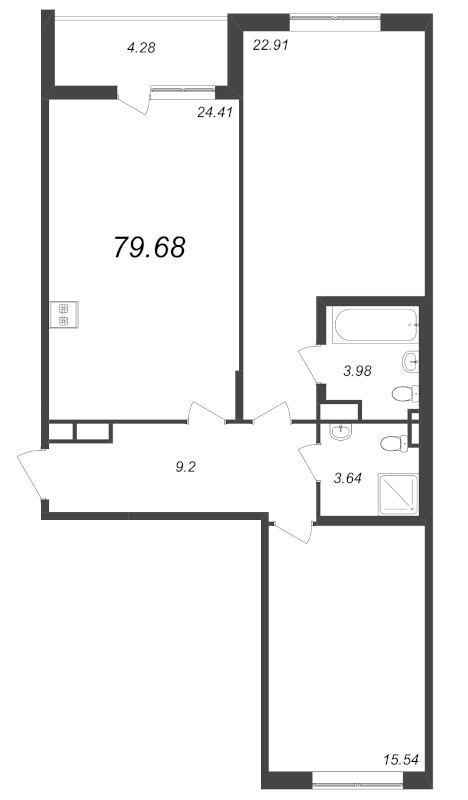 3-комнатная (Евро) квартира, 79.68 м² в ЖК "Чёрная речка" - планировка, фото №1