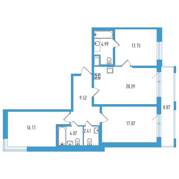 4-комнатная (Евро) квартира, 90.27 м² в ЖК "Искра-Сити" - планировка, фото №1