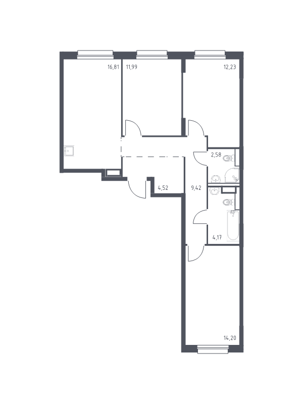 4-комнатная (Евро) квартира, 75.92 м² в ЖК "Новые Лаврики" - планировка, фото №1