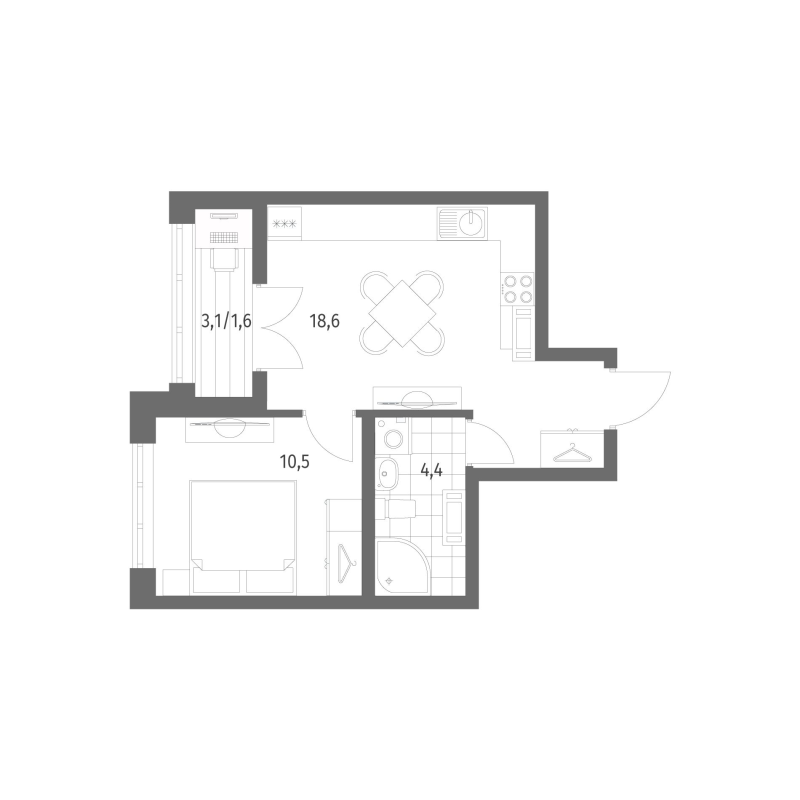 2-комнатная (Евро) квартира, 35 м² в ЖК "NewПитер 2.0" - планировка, фото №1