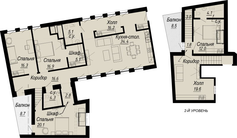 5-комнатная (Евро) квартира, 168.62 м² - планировка, фото №1