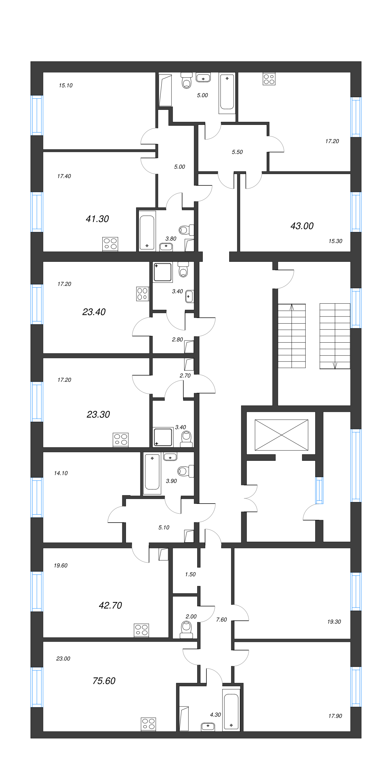 2-комнатная (Евро) квартира, 75.6 м² - планировка этажа