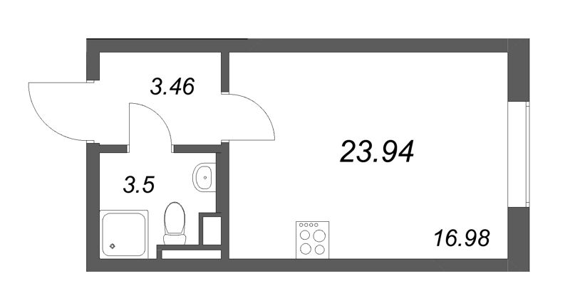 Квартира-студия, 23.94 м² - планировка, фото №1