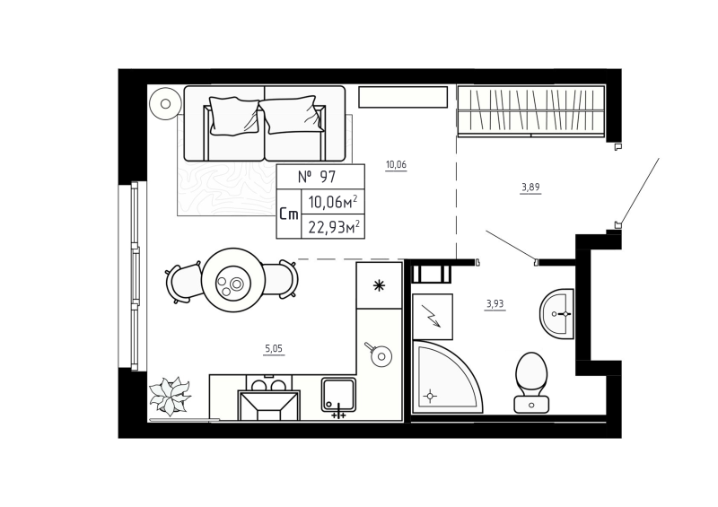 Квартира-студия, 22.93 м² в ЖК "Аннино Сити" - планировка, фото №1