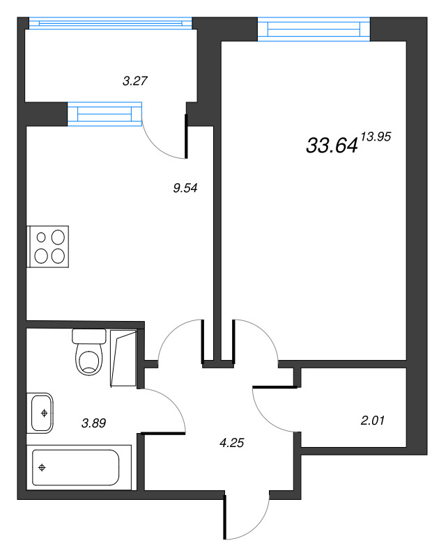 1-комнатная квартира, 33.64 м² в ЖК "Полис ЛАВрики" - планировка, фото №1